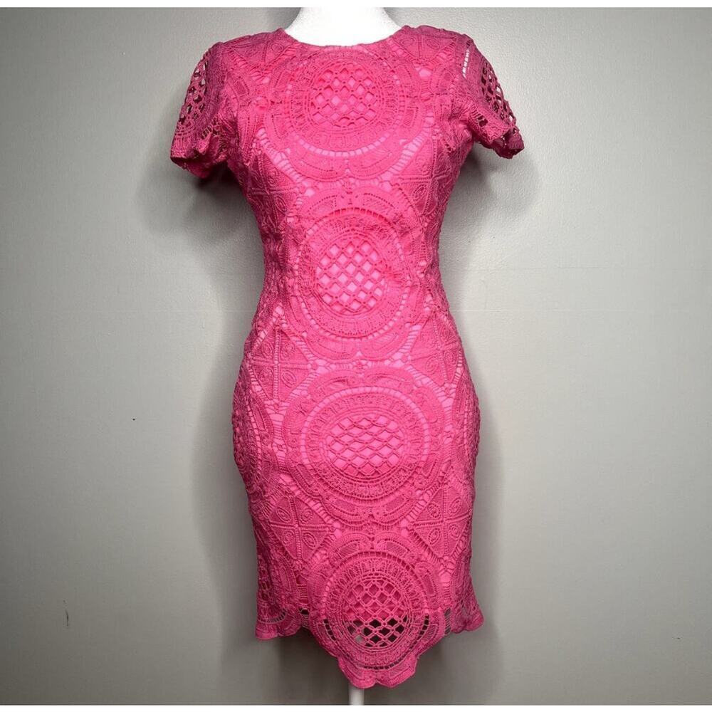 Superdown Pink Vita Open Back Mini Dress Size Small Lace Crochet Cocktail Event - Picture 3 of 12